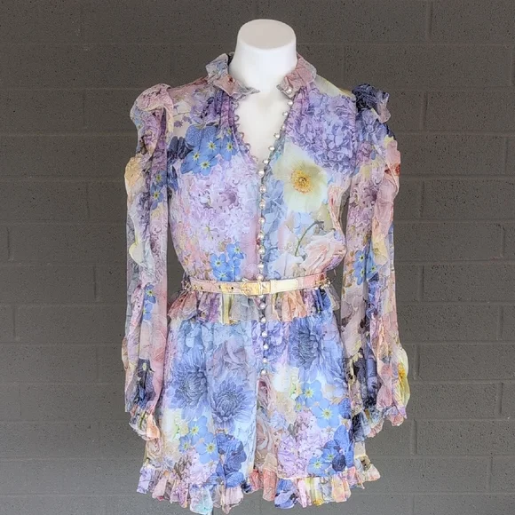Zimmermann Rhythmic Ruffle Floral Playsuit Romper Size 0/US4 - Picture 4 of 17